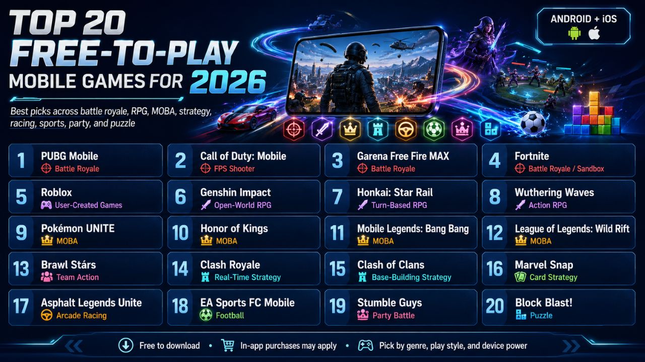 Top 20 Free-to-Play Mobile Games for 2026