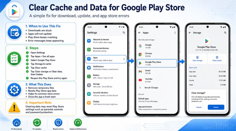 Clear Cache and Data for Google Play Store